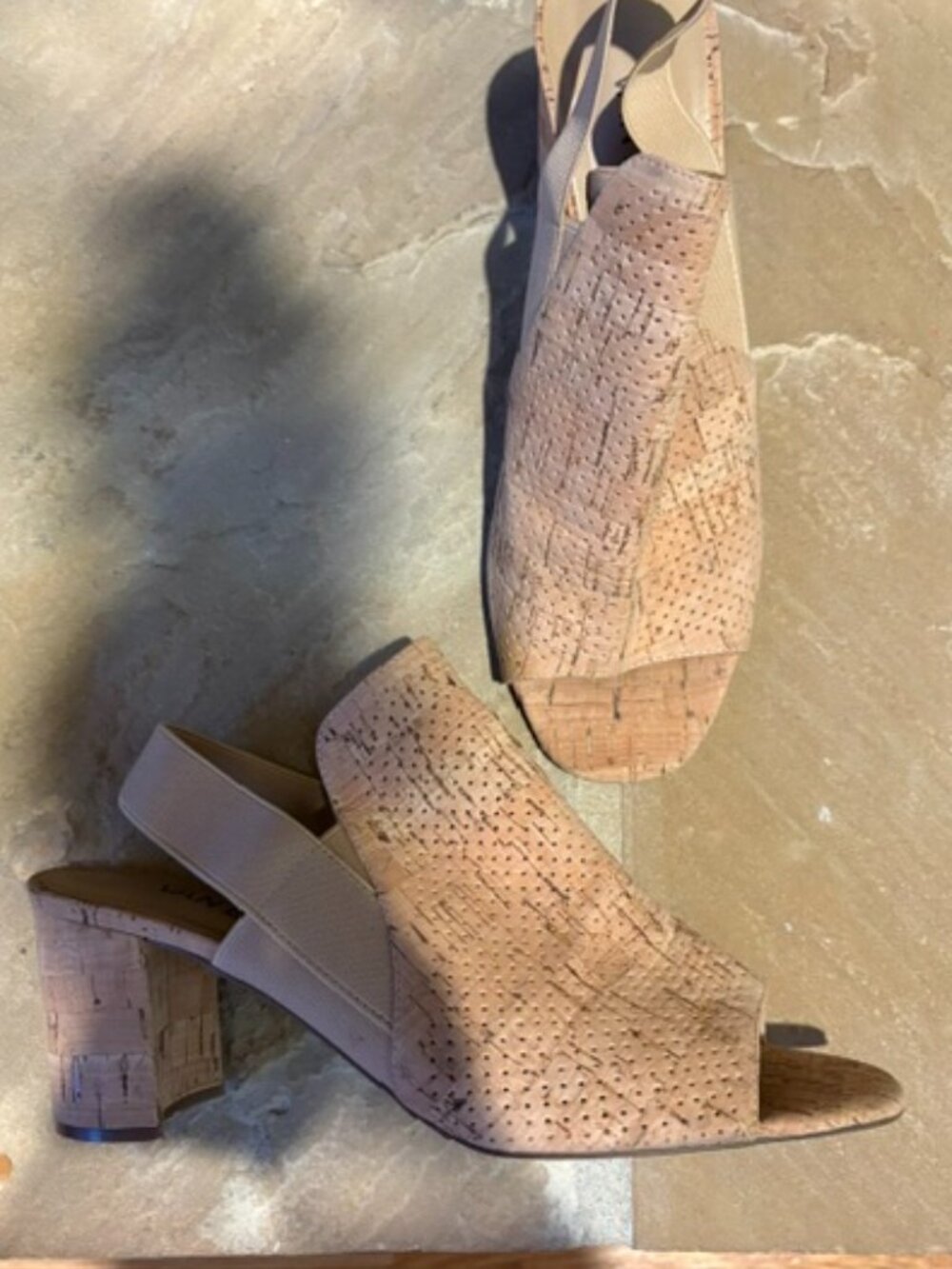New Old Stock Vaneli Designer Genuine Cork Peep Toe Slingback Block Heels 8M